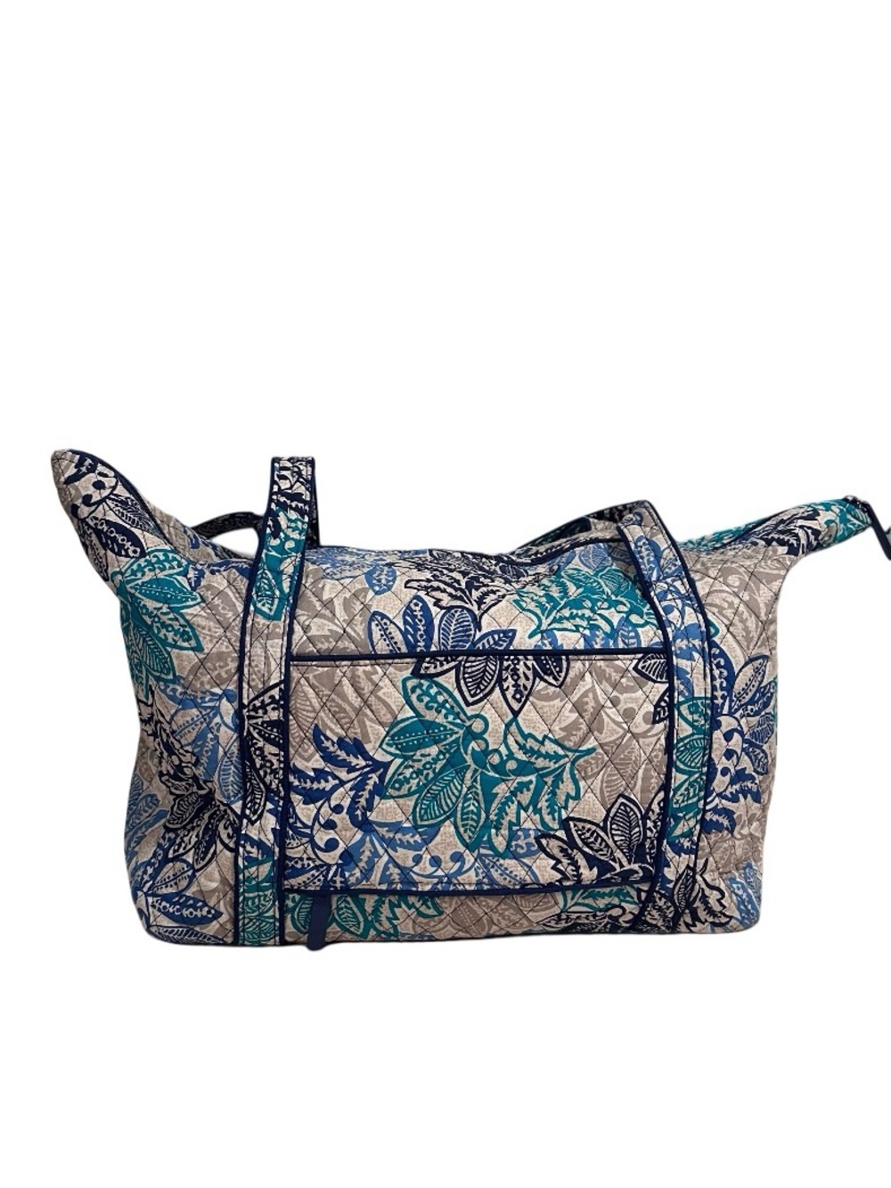2pc Vera Bradley Miller Bag in "Santiago" Blue Teal Floral & Luggage Tag Set - Picture 5 of 16